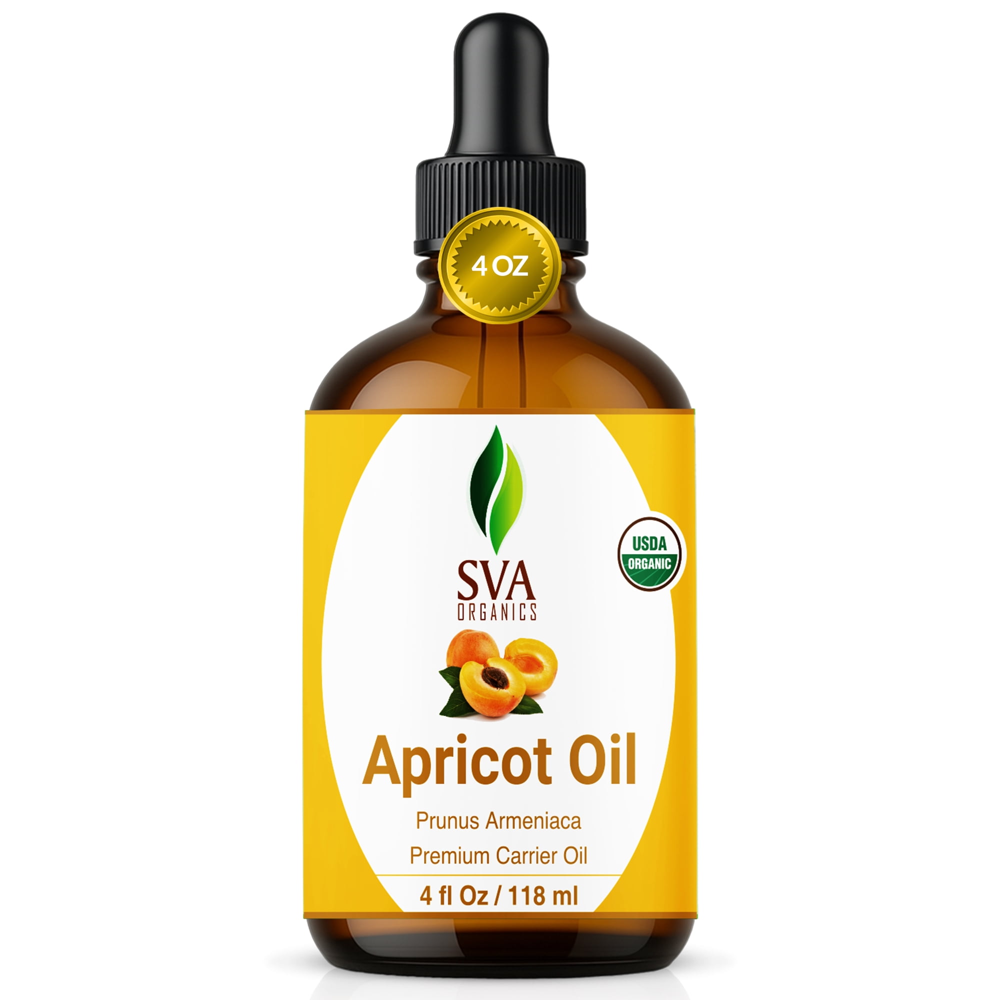SVA Apricot Seed Oil Organic - 4 Fl Oz – 100% Natural Cold Pressed Organic Apricot Oil - for Face, Skin Care, Hair Care, Scalp Massage & Body Massage – Carrier Oil with Dropper