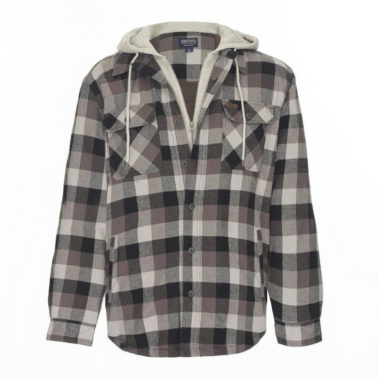 Mens smith's sherpa lined checkered hooded shirt jacket hotsell