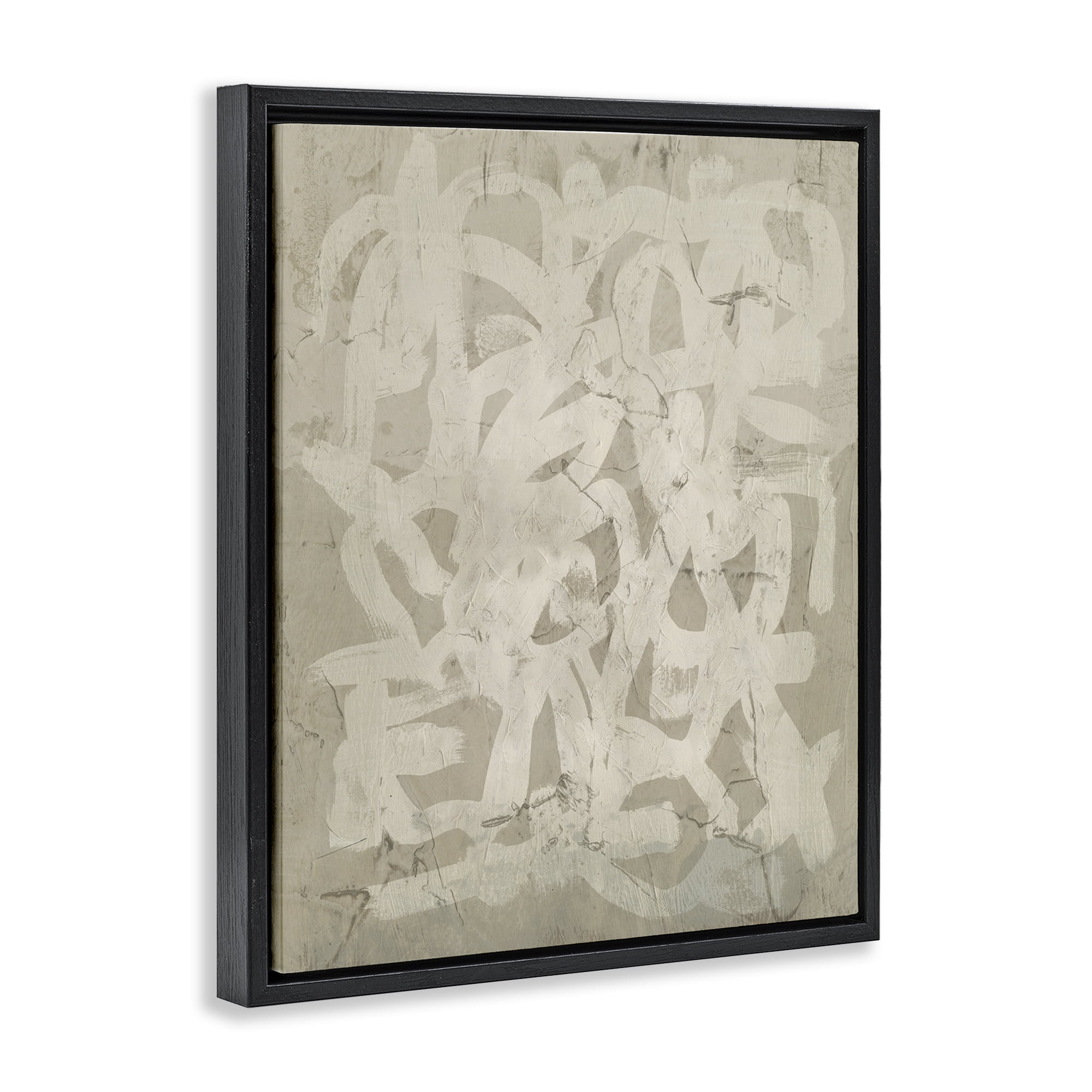 Stupell Industries Neutral Chaotic Pattern Abstract Painting Black Floater Framed Canvas Art Print Wall Art, 17 x 21