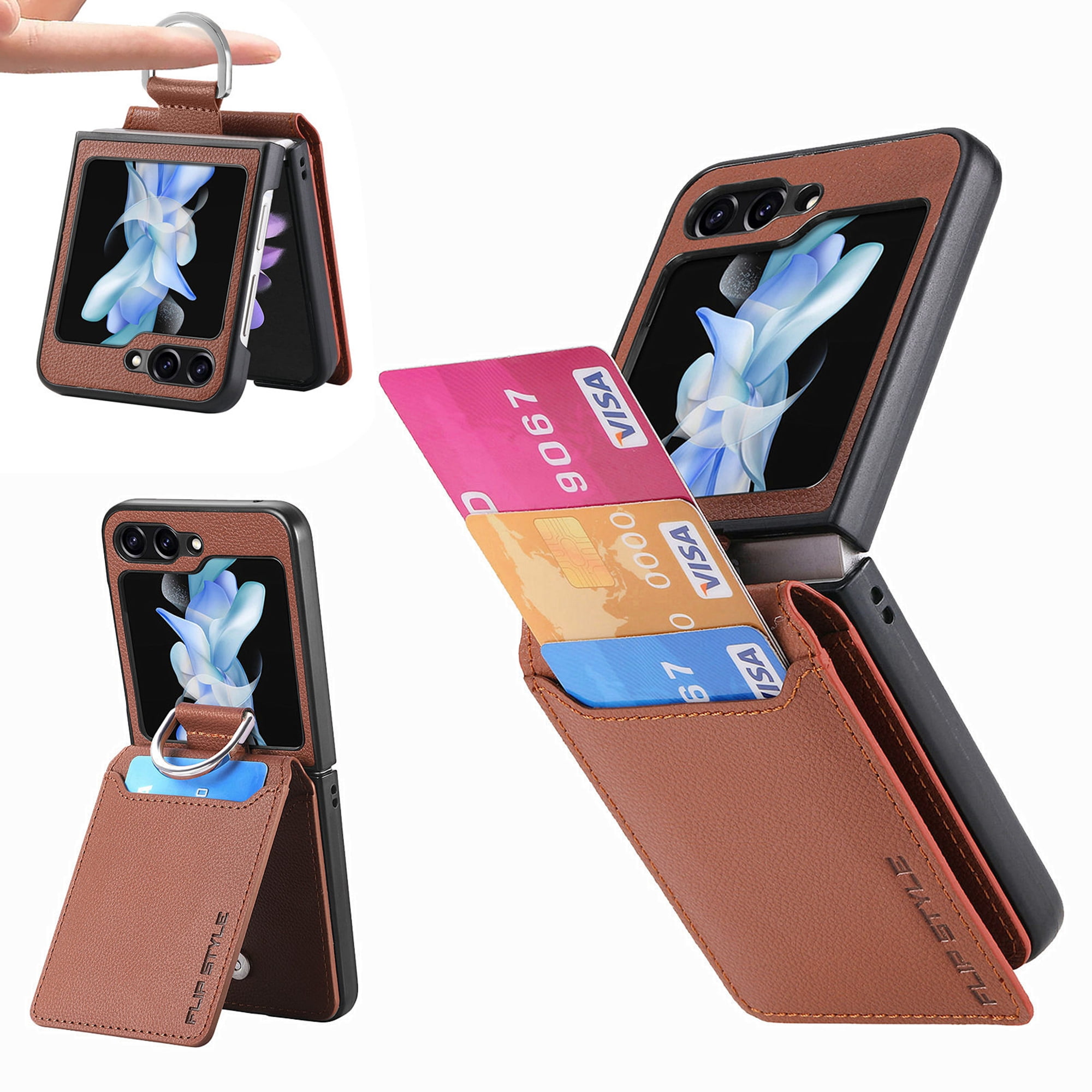 Z Flip5 Flip4 Leather Wallet Case For Samsung Galaxy Z Flip 5 4 3 5G Luxury  Card Holder Phone Bag Flip Book Cover Funda Etui - AliExpress