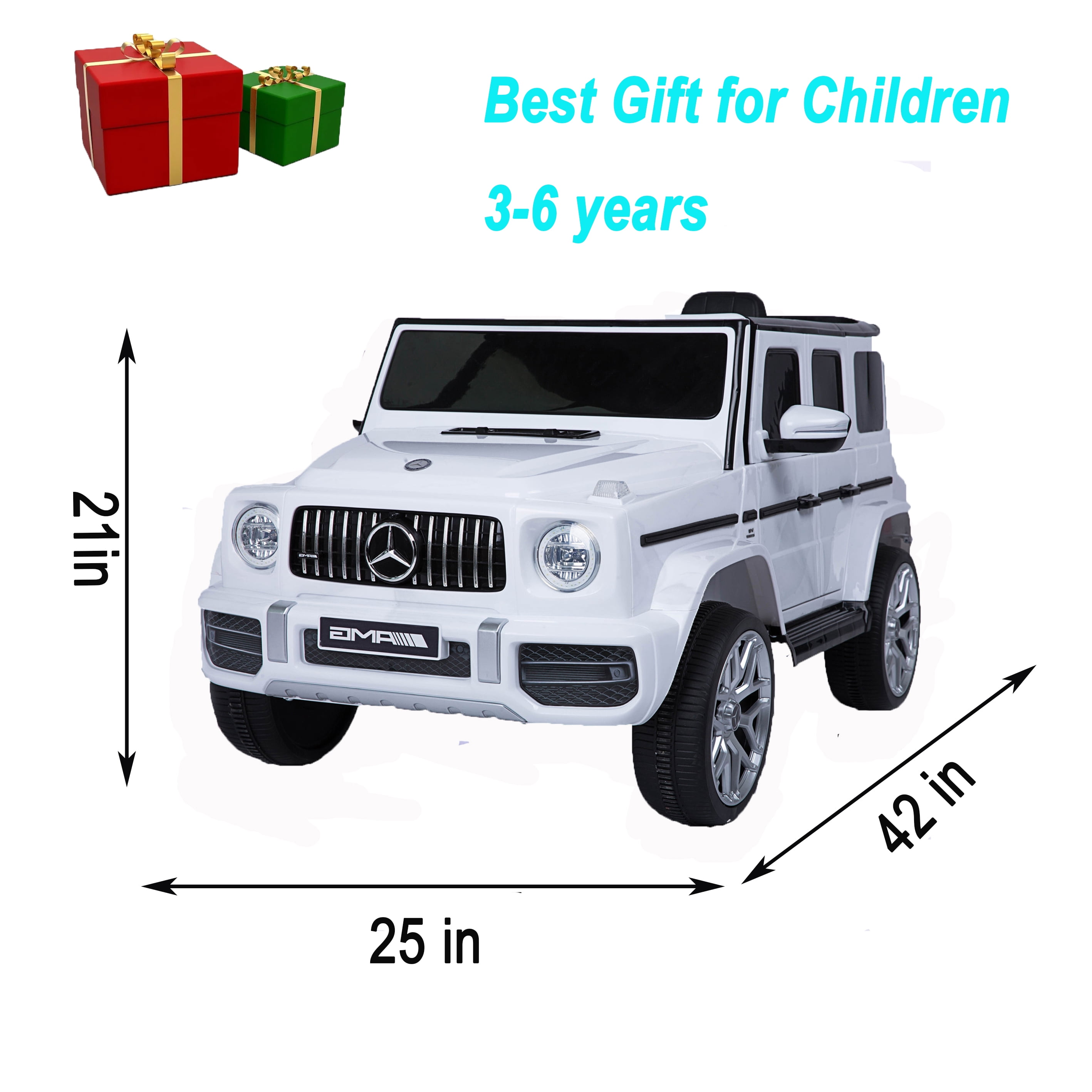 Mercedes-Benz G63 Kids 12V Electric Ride On Car With Remote Control, LED Lights, Spring Suspension,maximum load capacity of 66 lbs and features overall dimensions of 42 x 24.5 x 21.3 inches
