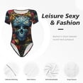 thumbnail image 4 of Fotbe Butterfly Flower Skull A Women's Crew Neck Short Sleeves Bodysuit Tops Round Neck Slim Sleeveless Soft Comfortable Basic-Large, 4 of 7