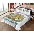 thumbnail image 4 of Ambesonne Emoji Fitted & Top Sheet Set with Shams, Hippie Floral Faces Saying, Lavender Seafoam Mustard, 4 of 5