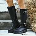 thumbnail image 2 of UngA Woman Boots Wide Toe Box Motorcycle Biker Riding Boots with Buckles Round Toe Dress Boots with Low Chunky Heel Boots for Women Mid Calf Black,Size 7.5, 2 of 7