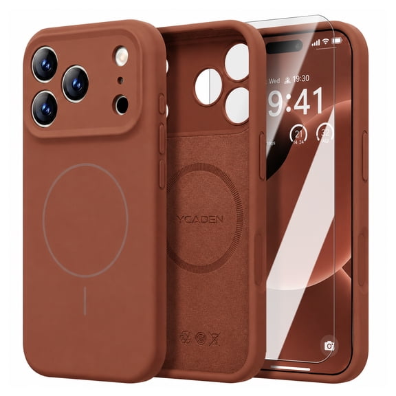 Dteck Magnetic for iPhone 18 Pro Max Case with Screen Protector, Compatible with MagSafe, Integrated Silicone Camera Control Cover,Tan