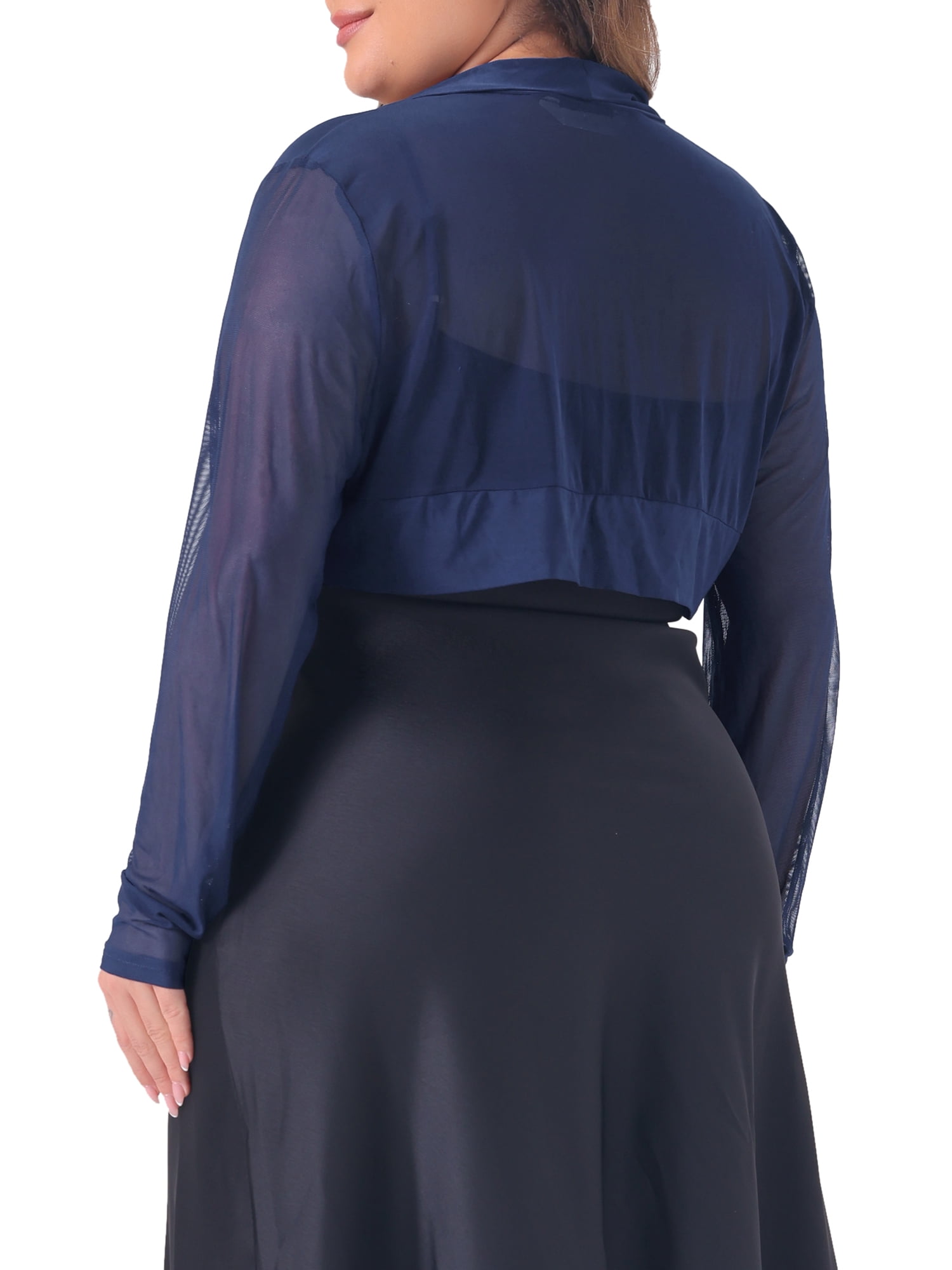 DARING DIVA Women's Plus Size Mesh Crop Long Sleeve Sheer Bolero Shrug Top 4X Navy Blue