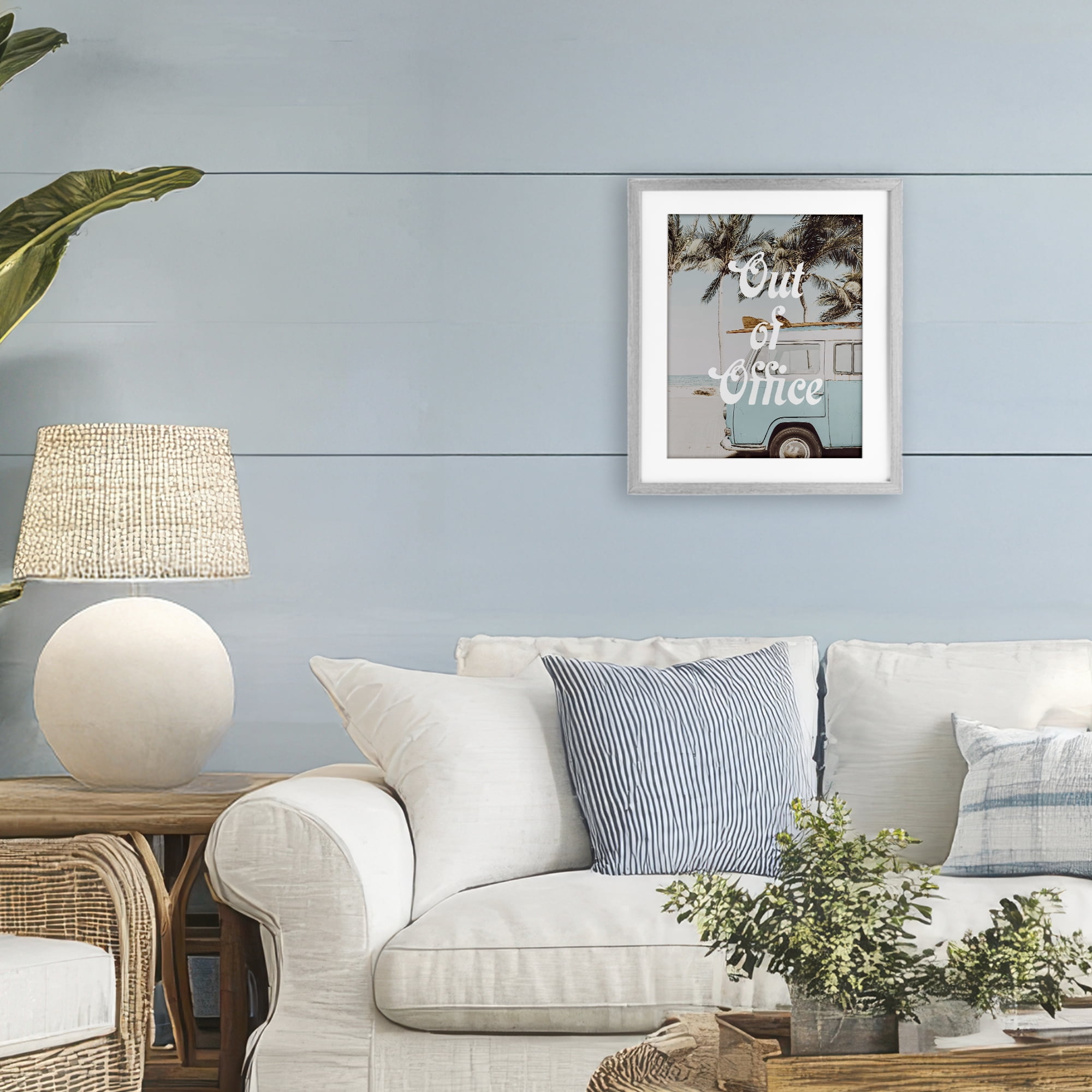 Stupell Industries Retro Out Of Office Beach Gray Framed Print Under Glass, design by Lil' Rue