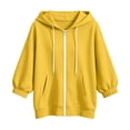 thumbnail image 3 of cocolona Womens 3/4 Sleeve Sweatshirts Hoodie Drawstring Zipper Loose Jacket Trendy Casual Solid Color Tops with Pockets, 3 of 5