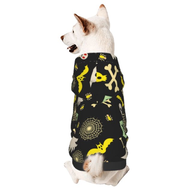 Fotbe cartoon Skull spider web Sudadera con Estampado para Perros Pequeños – Suéter con Capucha para Mascotas, Tela Suave de Forro Polar con Bolsillo-X-Large
