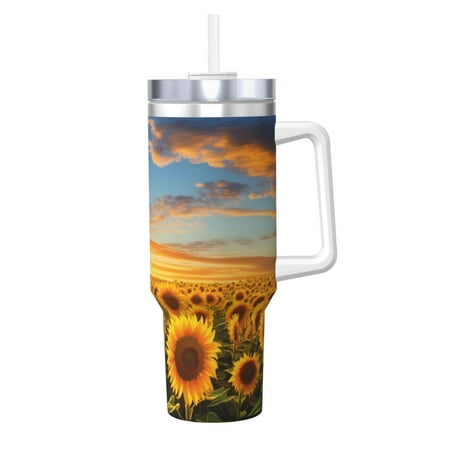 

Fuzoiu Beautiful Golden Sunflower Field Print 40OZ Ice Bully Stainless Steel Insulated Cup with Handle and Straw - Perfect for Travel and Sports