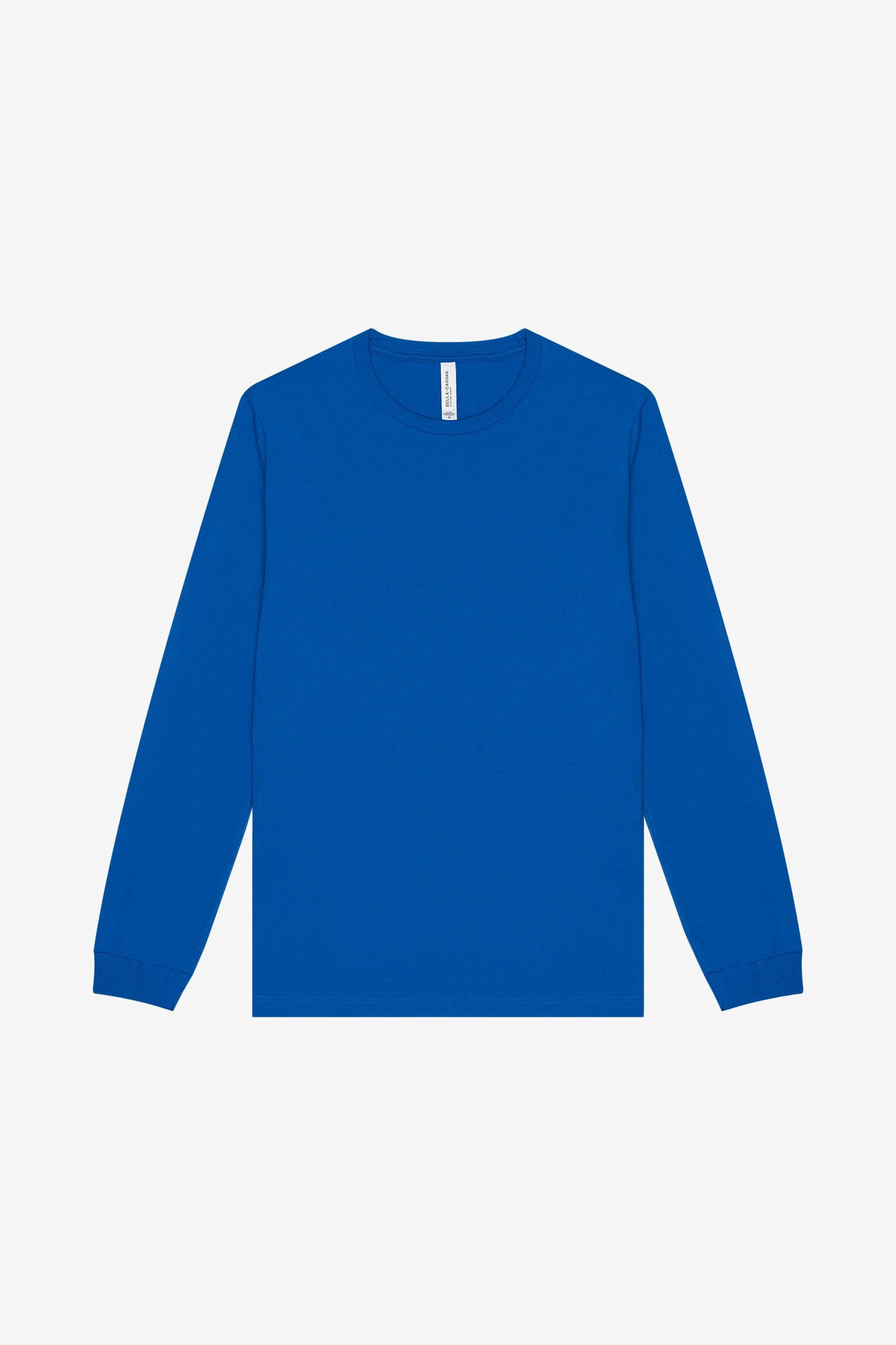 BELLA+CANVAS Adult Crew Neck Personalized Long Sleeve T-Shirt, Create your own Designs, True Royal, Large, Unisex