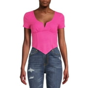 Madden NYC Women's V-Point Hem Top with Short Sleeves