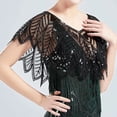 thumbnail image 3 of Women Party Shawl Sequin Summer Short Thin Coat V Neck See-through Gauze Leaf Shape Embroideried Beaded Capelet Sparking Cape, 3 of 6