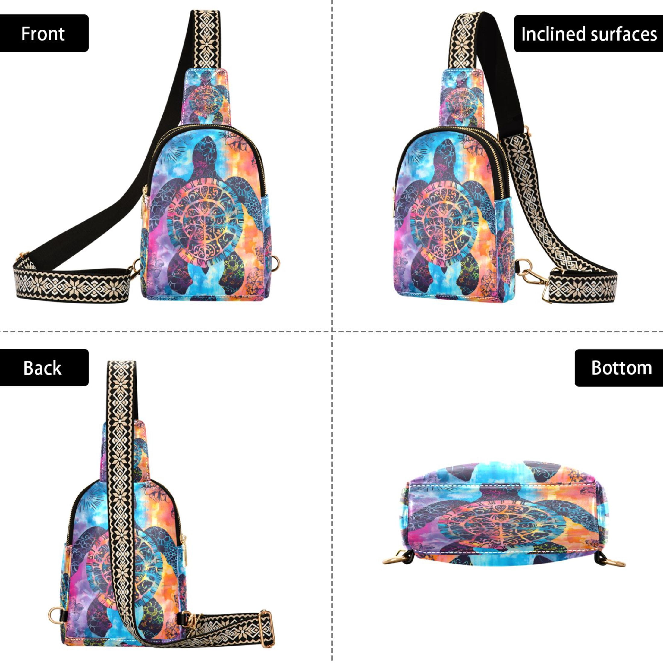 ALAZA Boho Silhouette Turtle Sling Bag for Women Men Waterproof Crossbody Chest Bags