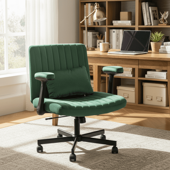 Homy Casa Velvet Swivel Office Chair with Armrests, Adjustable Height, Green Task Chair