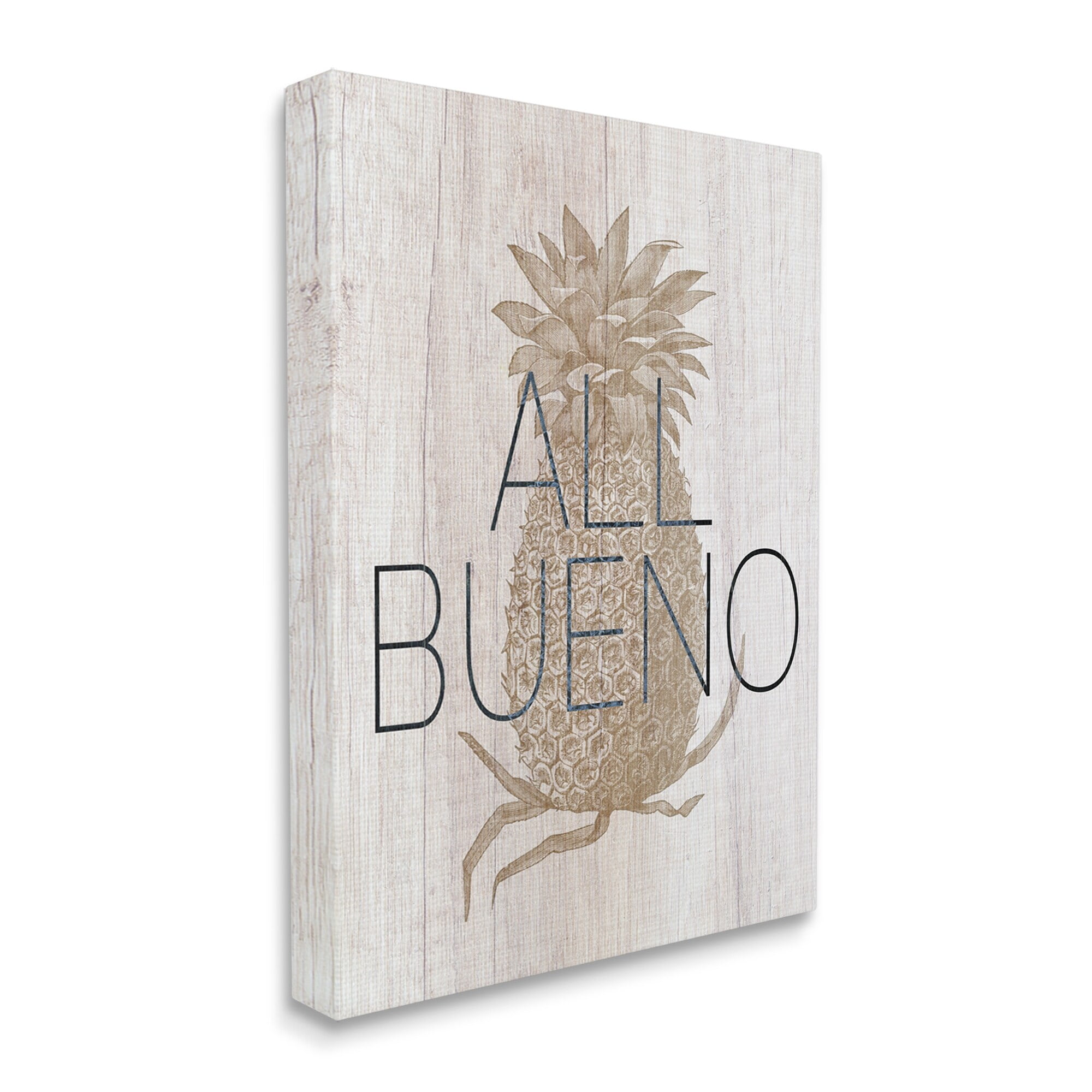 Stupell Industries All Bueno Phrase Vintage Pineapple Illustration Rustic Pattern Graphic Art Gallery-Wrapped Canvas Print Wall Art, 30x40, by Daphne Polselli