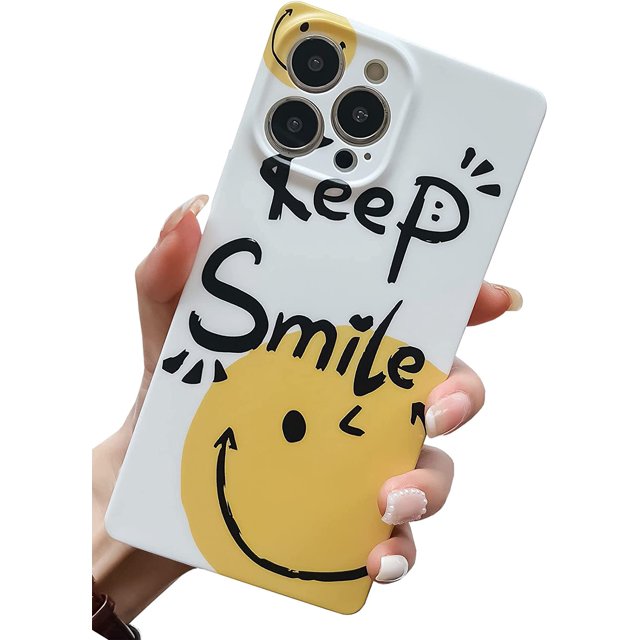 HAHDAXIA Cute Square iPhone 12 Pro Max Smile Case, Slim Full Camera Lens Protection Colorful Grid Dropproof Bumper for Women Girls Soft TPU Silicone Shockproof Protective Phone Cases Cover(Ye