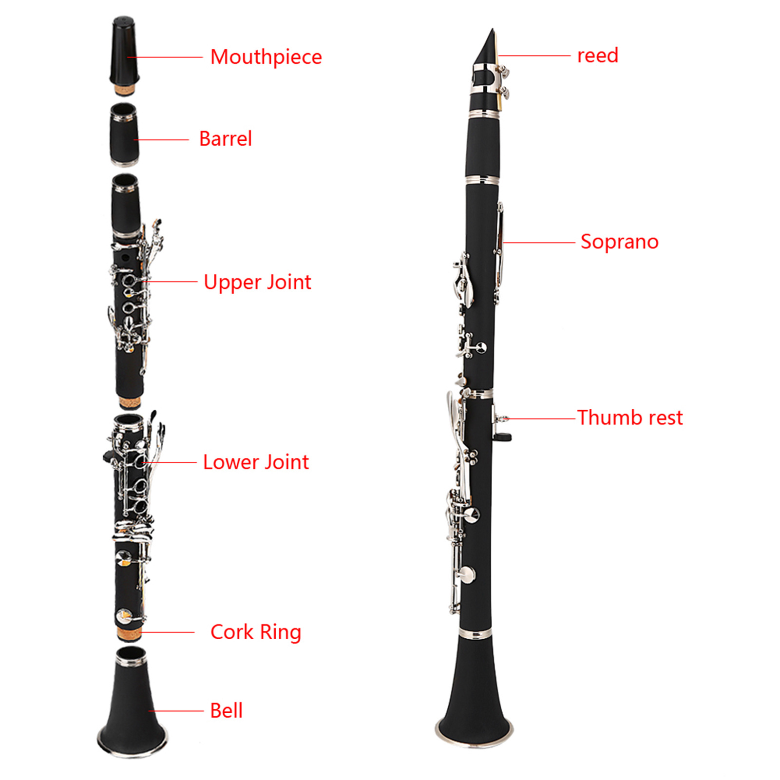 Clarinet§bakelite Clarinet§17 Key Clarinet§descending B Tone Clarinet§woodwind Instrument§musical Instrument 17 Key Descending B Tone Bakelite Clarinet With Reeds Cleaning