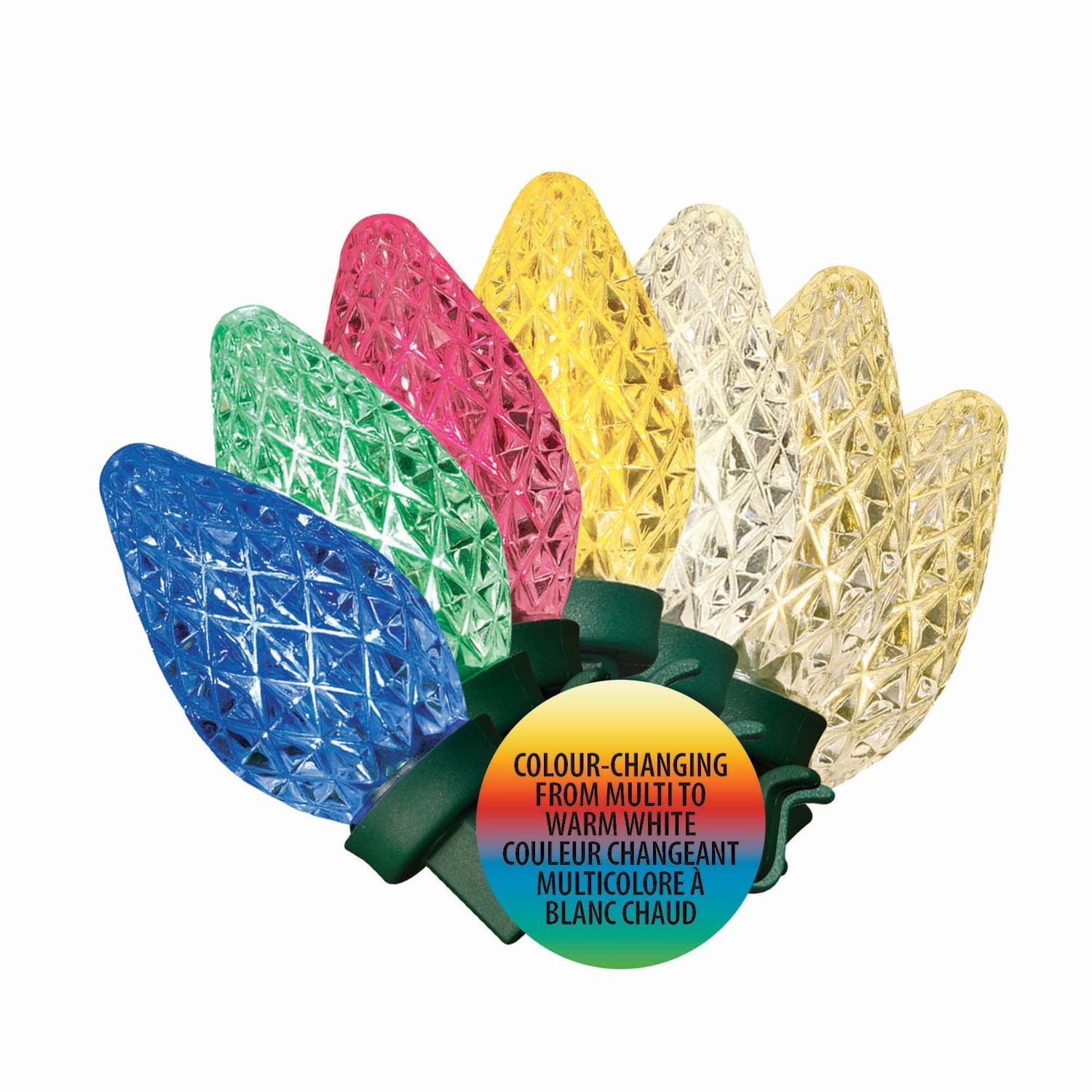 Holiday Time 50-Count LED Diamond-Cut C7 String Christmas Lights, Multicolor to Warm White