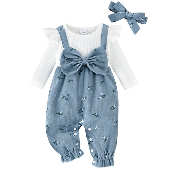 WIBAKCER Infant Newborn Baby Girl Clothes Ribbed Knit Onesies for Baby Girl Long Sleeve Ruffle Baby Romper with Headband
