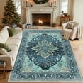 thumbnail image 3 of NewBuros Area Rugs 9'x12' Non-Slip Washable, Floral Vintage Distress Print Pattern Low Pile Soft Indoor Rugs for Living Room Bedroom Dining Room, Teal Green, 3 of 12