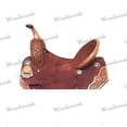 thumbnail image 3 of Brown Roughout Leather Western Barrel Horse Saddle Floral Hand Tooled Patch 18" Inch, 3 of 4