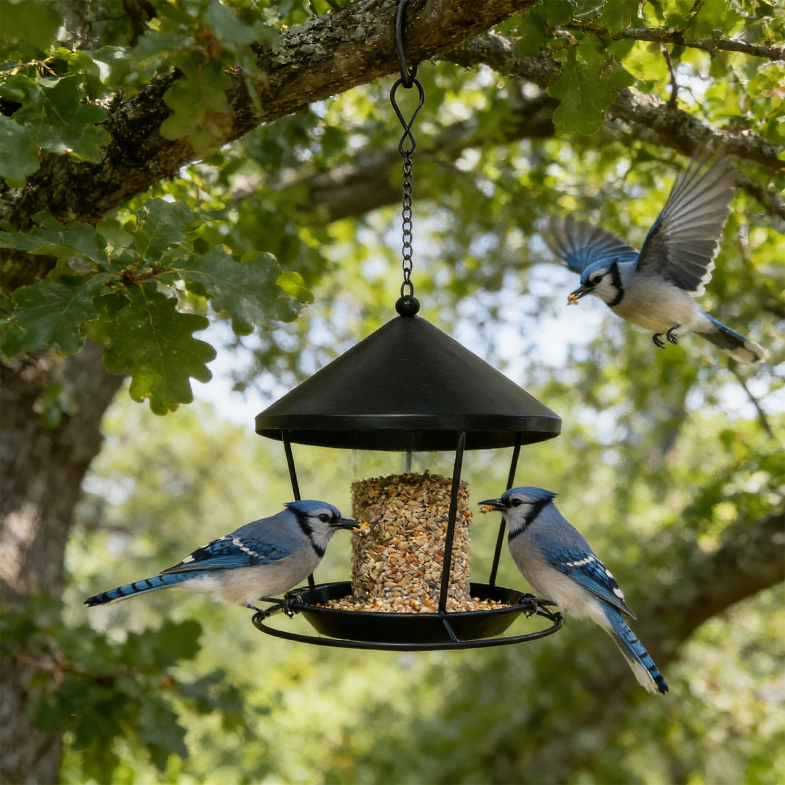 Iron Bird Feeder with Hanging Tray | Rust-Proof Metal Mesh for Outdoor Garden Decoration | Includes 1 Feeder