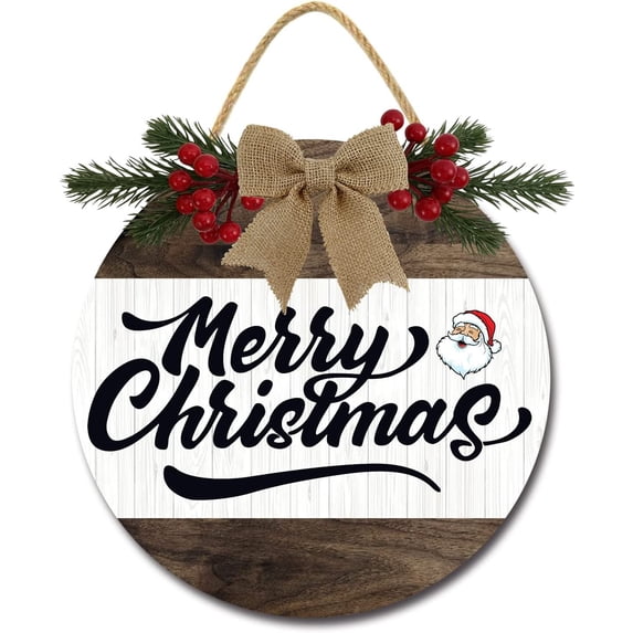Eveokoki 11" Merry Sign Christmas Decoration, Wooden Christmas Wreaths for Front Door Christmas Decor for Home Wall Farmhouse Holiday Outdoor Indoor