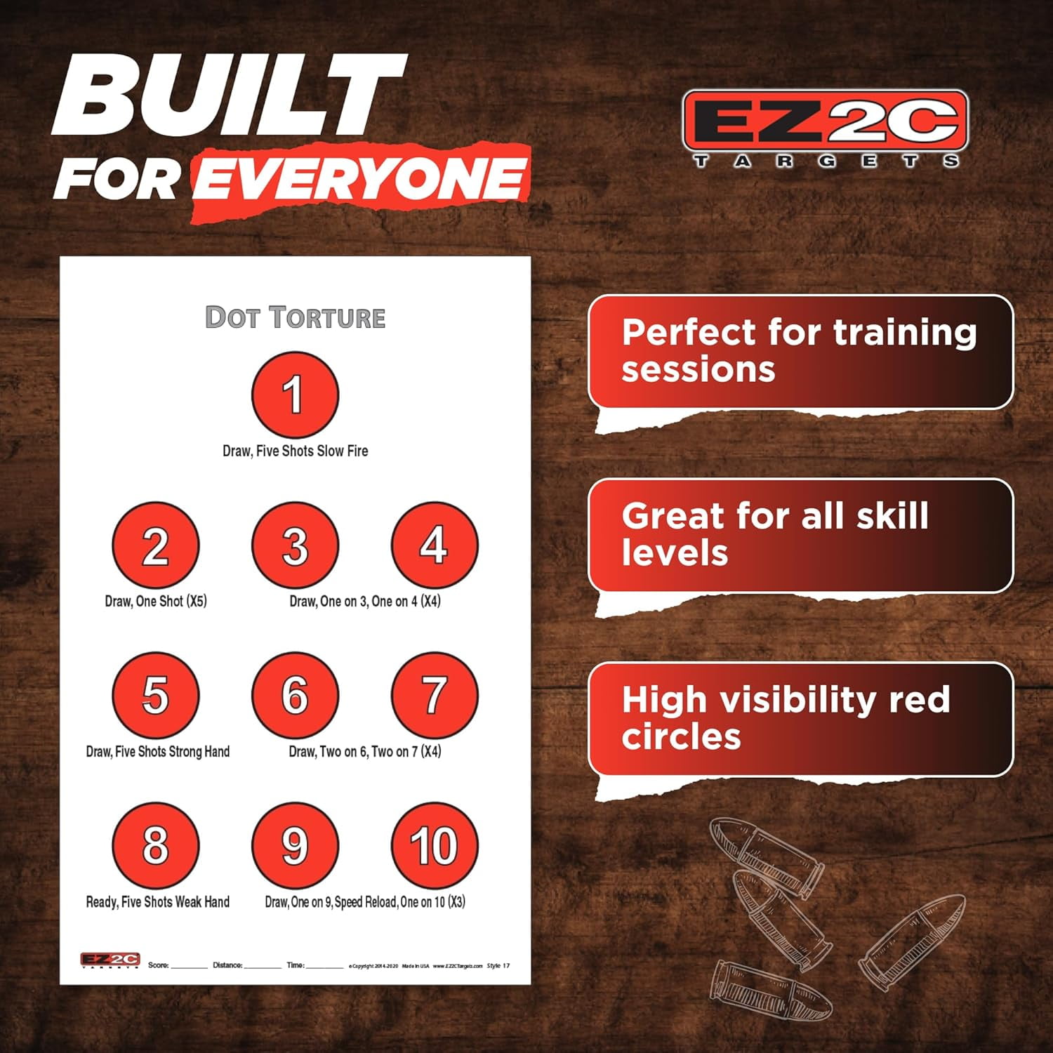 EZ2C Targets Style 17 Dot Torture Drill Shooting Target Pack, 11"x17" Paper Targets for Shooting, Compatible with Pistols Handguns for Indoor and Outdoor Gun Range Target (Tear-Off Pad of 100)