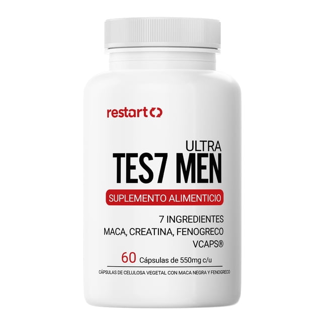 Restart Ultra TESTO MEN | Fórmula 7 en 1 con Maca Negra, Creatina, Fenogreco, Tribulus, L-Arginina, Zinc y Ácido Aspártico | 60 cápsulas