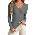 thumbnail image 3 of Gyexs Womens Long Sleeve V Neck Sweaters Ribbed Knit Slim Fit Lightweight Sweater Solid Basic Casual Pullover Tops, Z01 Grey, Size S, 3 of 6