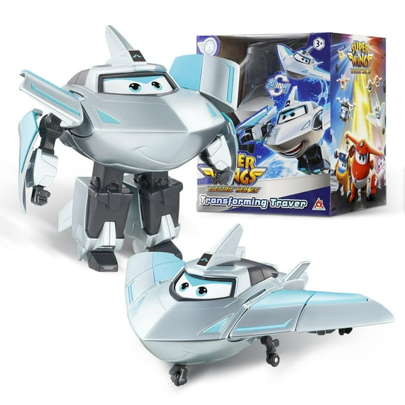 Super Wings Transformable Toys, 5 in Traver Airplane Transforming Figures Toys, 2 in 1 Mode Rescue Bots Action Figure Toys for 3-5 Year Old Boys Girls, Fun Plane Toys for Toddlers Kids Age 3 4 5 6 7