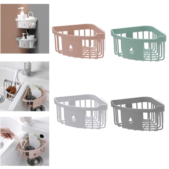 Bobasndm Plastic Sink Basket, Triangle Sink Drainer Basket for Sink or Storage Rack for Kitchen Bathroom, Soap Box Organizer with Suction Cup Support Corner