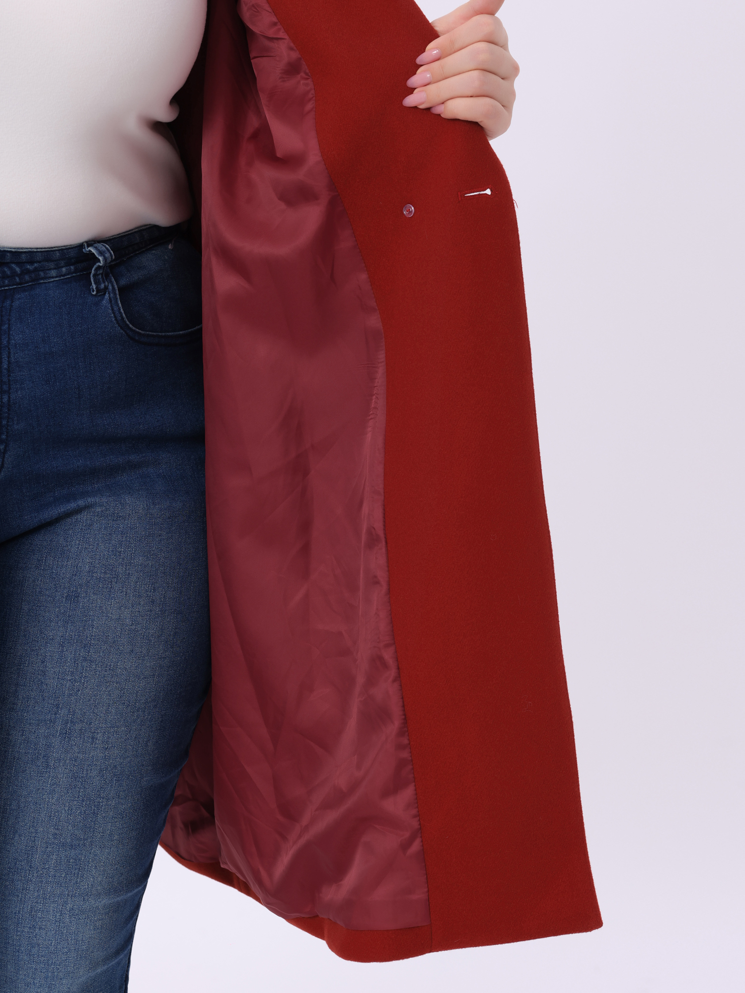 DARING DIVA Women's Plus Size Notched Lapel Coat with Belted Design 1X Dark Red