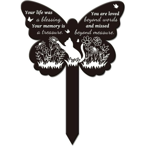 1pc Butterfly Shaped Wild Cat Garden Stake Memorial Remembrance Plaque Stake for Cemetery Acrylic Grave Stake Waterproof Sympathy Garden Stake for Yard Grave Cemetery