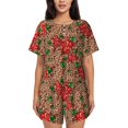 thumbnail image 1 of Xecao Rose Mix Leopard 1 Pattern Women's Short Sleeve Pajama Set Soft Sleepwear Lounge Set with Button Front Top and Drawstring Shorts with Pockets-3X-Large, 1 of 6
