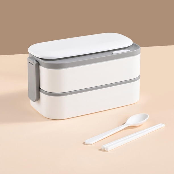 Fiambrera de doble capa de acero inoxidable 304 - Caja Bento impermeable de 3 compartimentos con palillos y cuchara • Apta para microondas y lavavajillas • Recipiente portátil para preparar comidas