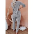 thumbnail image 4 of Conjunto de dos piezas para mujer: Top y pantalón de color liso degradado, cuello redondo, manga larga, pijama y pantalones cortos., 4 of 5