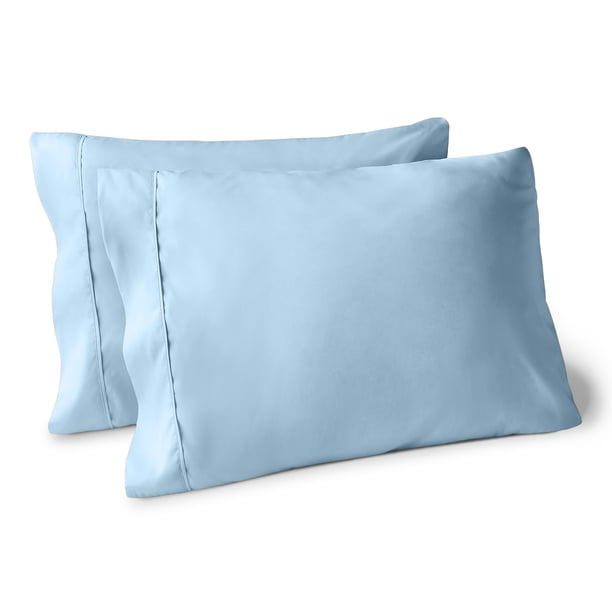Juego de Fundas de Almohada Bare Home Colección Premium 1800 Doble Cepillado Ultra Suave Tamaño Estándar Azul Claro 2 Unidades