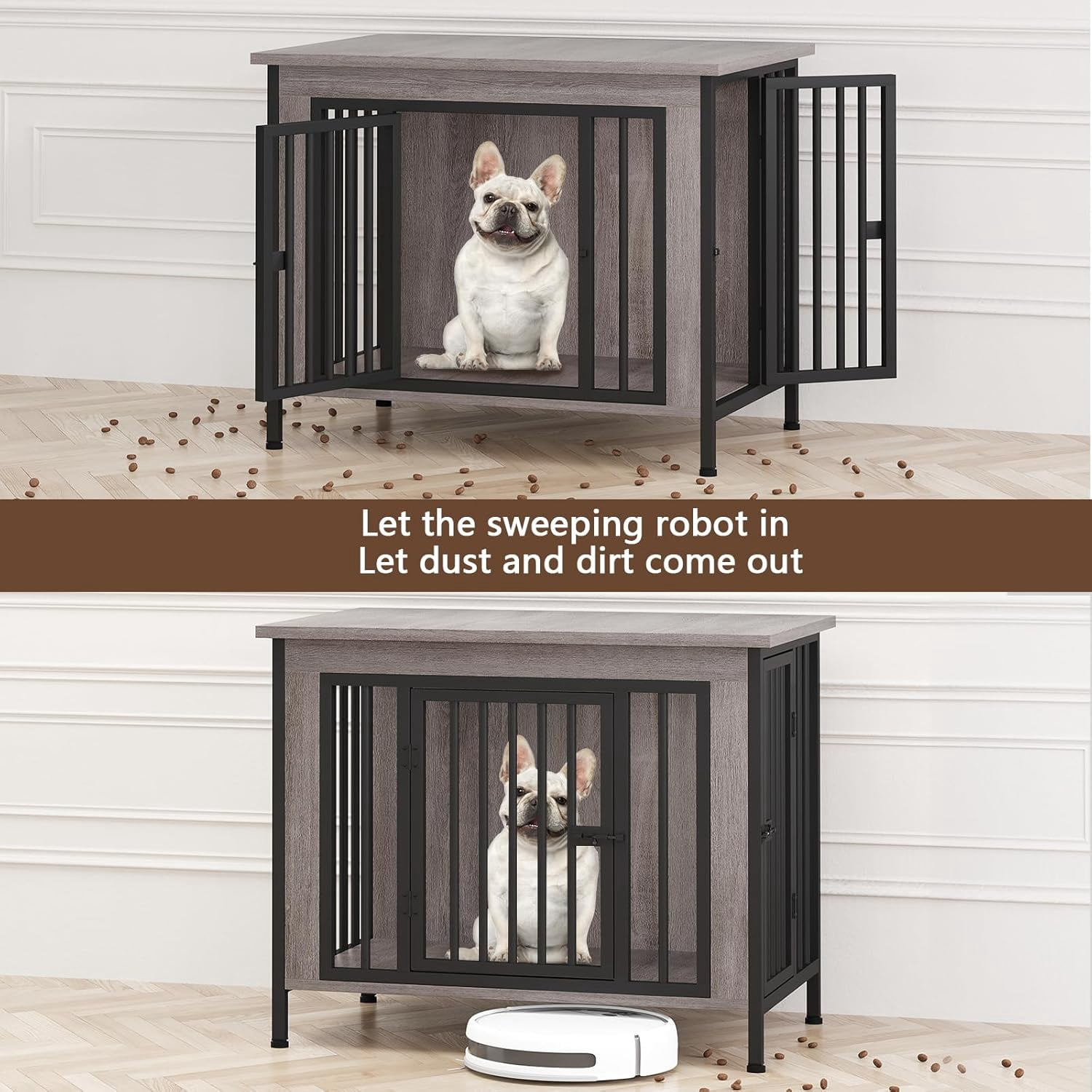 POAO 31.5" L Dog Crate Furniture, Heavy Duty Dog Crates for Small Dogs(20-35 Pounds), Dog Kennel Furniture Indoor as TV Stand, Oak Grey