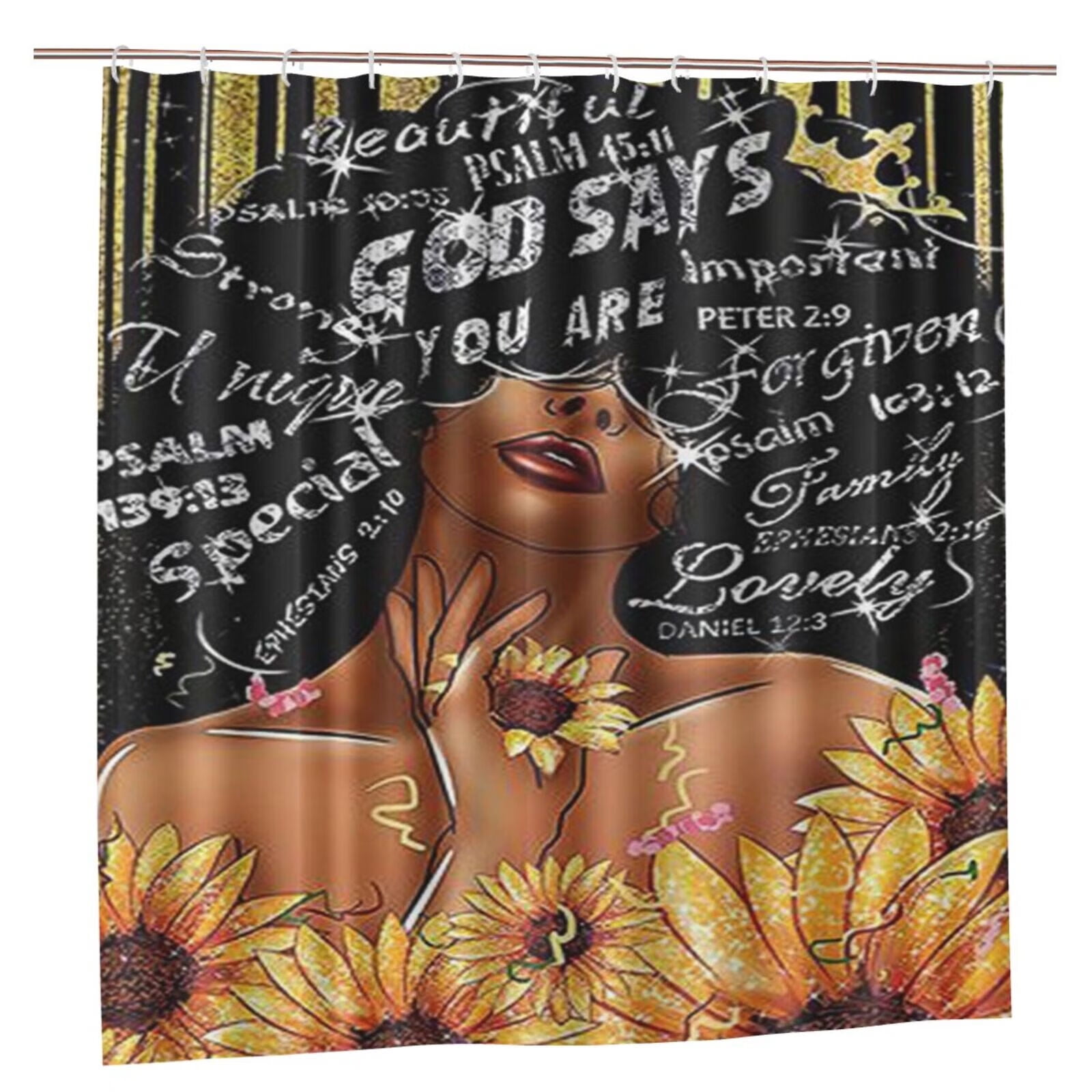 JOOCAR Sunflower American African Girl Shower Curtain , Inspirational