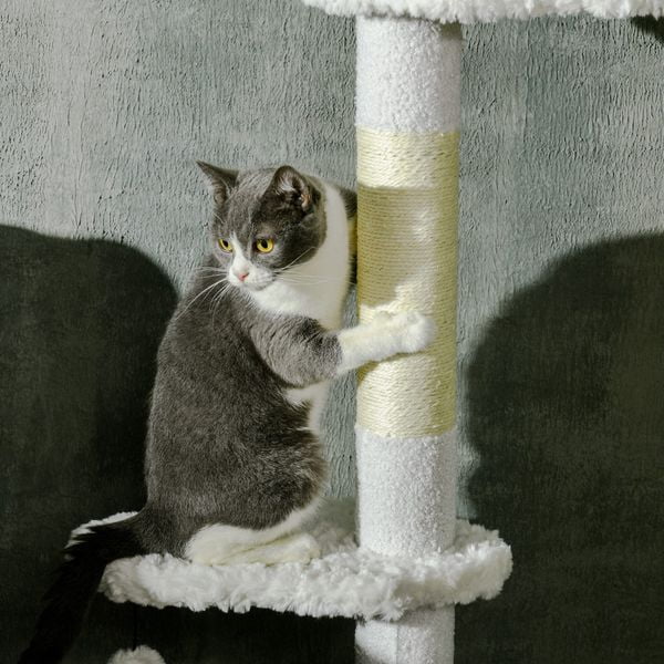 PawHut 8.4' Floor to Ceiling Cat Tree, Adjustable Height, White