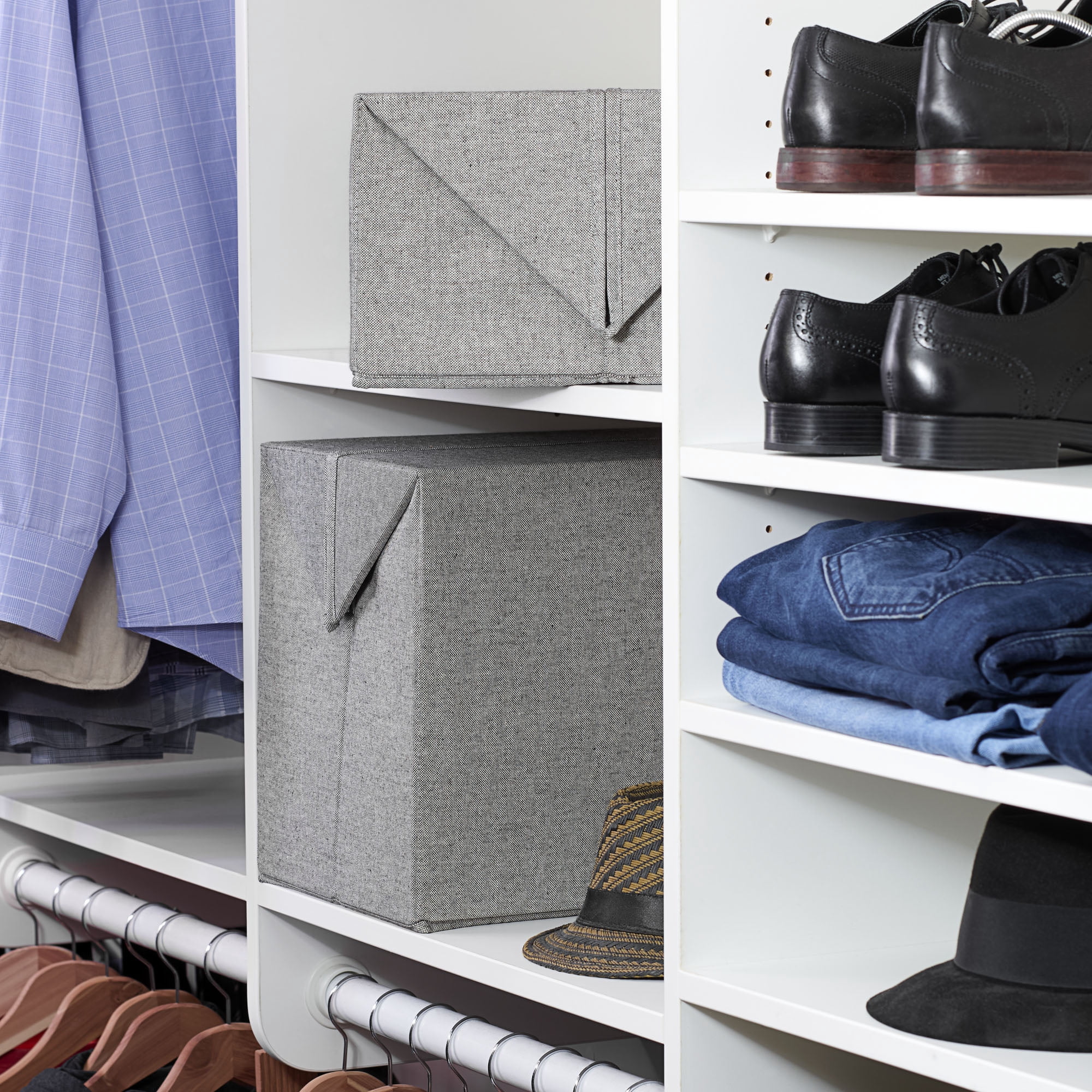 Household Essentials Expandable Fabric Storage Bin, Gray, Tall