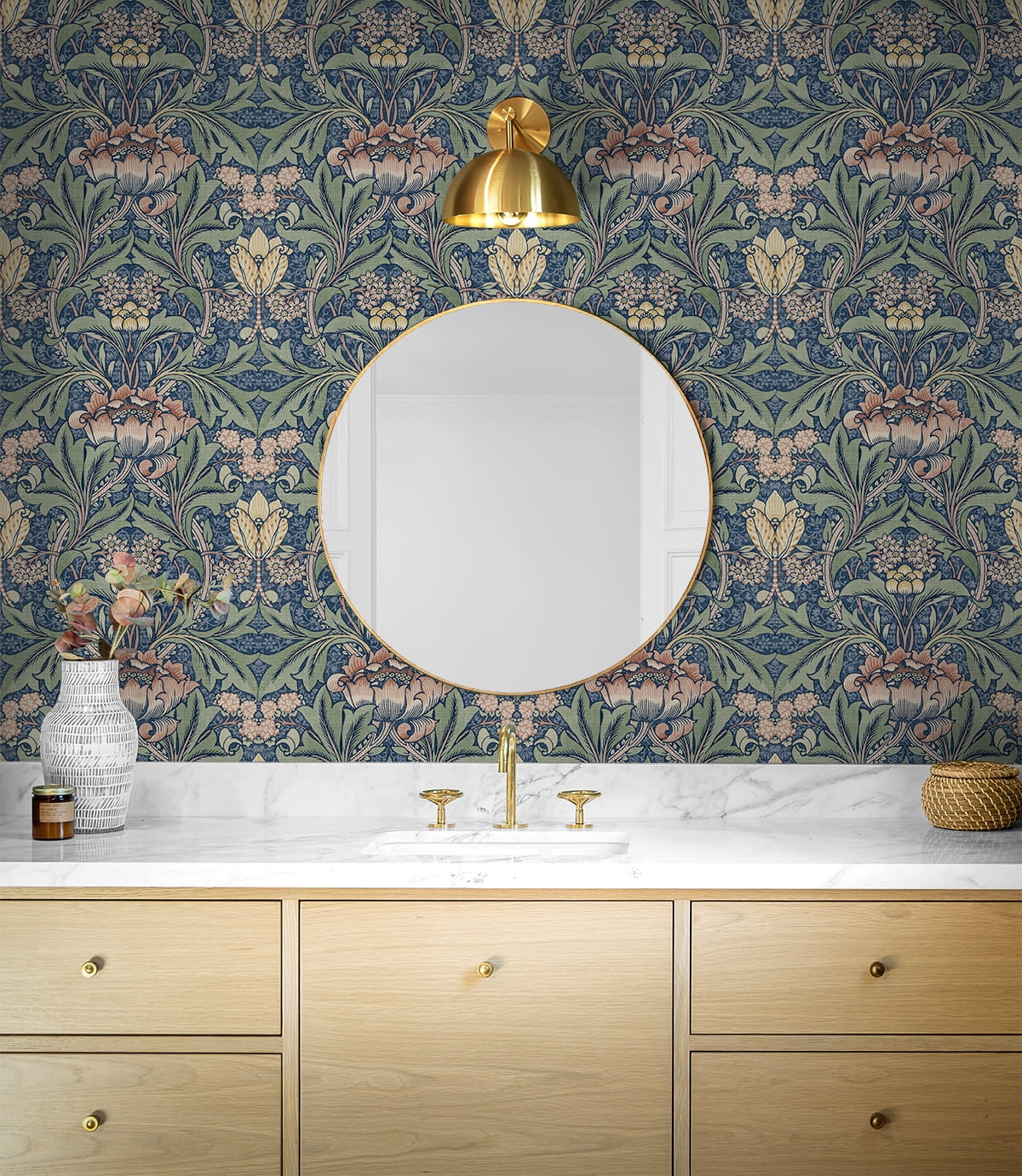 NextWall Morris Flower Peel and Stick Wallpaper