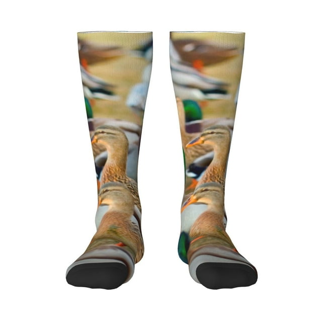 Lsque Chaussettes Imprimées Canards Col Rond Hommes Femmes Légères Fines Chaussettes Décontractées Mi-Mollet, Chaussettes Hauteur Genou, Chaussettes en Coton