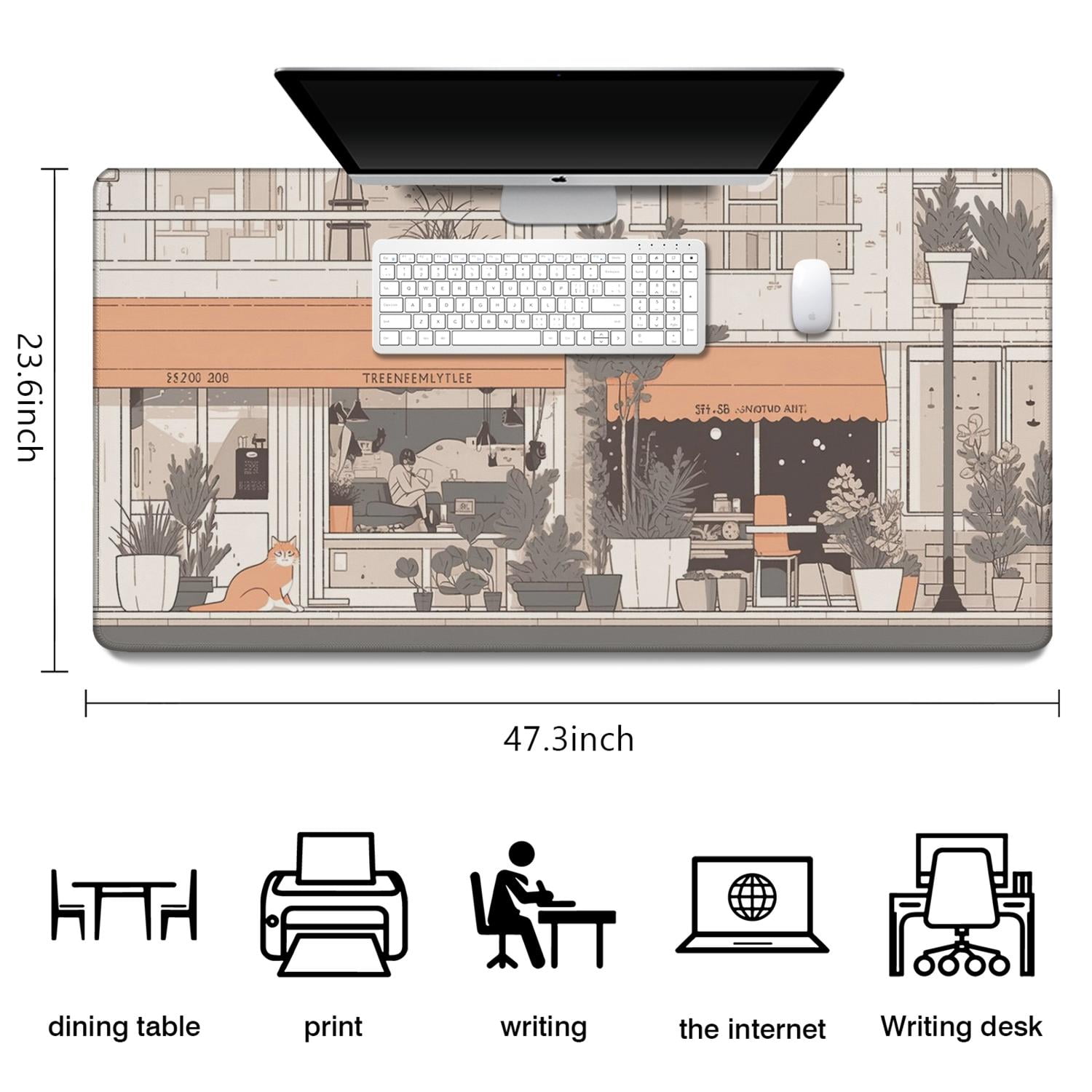 Anime Japanese Street View Gaming Mouse Mat,Rectangle 3XL Extra Large Mouse Pad 47.3 X 23.6 Inches Non-Slip Rubber Gaming Mouse Pad with Stitched Edges, Office Mouse Pad for Women Men Kids
