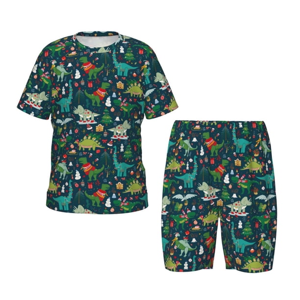 Balery Christmas Dinosaur colorful Conjunto de Pijama Infantil de Manga Corta con Estampado – Ropa de Dormir de Algodón Suave-4X-Large