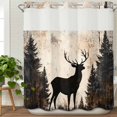 thumbnail image 3 of Vintage Forest Deer No Hook Shower Curtain Waterproof, Bathroom Curtains with Snap in Liners and See Through Top Window, Rustic Country Wildlife Woodland Hotel Style Bathtub Curtains Shower 66"Wx72"L, 3 of 8