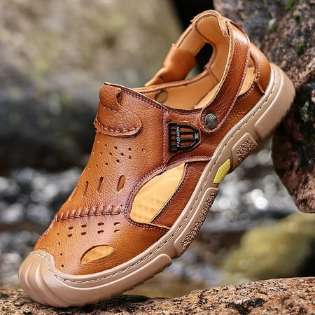 

Leather Casual Shoes For Men High Quality Classic Men Sandals Summer Outdoor Walking Men Sneakers Breathable Men Sandals A2