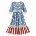 thumbnail image 5 of Fewfanhot Women's 4th of July 250th Anniversary American Flag Lace Midi Dress, V-Neck 3/4 Sleeve Boho Patriotic Dress, Casual Summer Vintage Western Style Sundress, 5 of 5